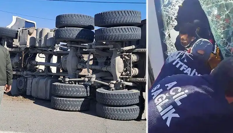 Virajı Alamayan Kamyon Devrildi! Olay Anı Kameralara Yansıdı